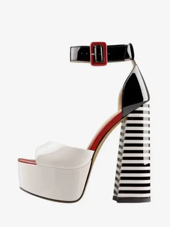 Sexy High Heel Sandals Platform Open Toe Buckle Detail Ankle Strap Block Heel Sandals