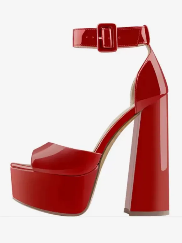 Sexy High Heel Sandals Platform Open Toe Buckle Detail Ankle Strap Block Heel Sandals