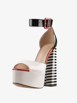 Sexy High Heel Sandals Platform Open Toe Buckle Detail Ankle Strap Block Heel Sandals