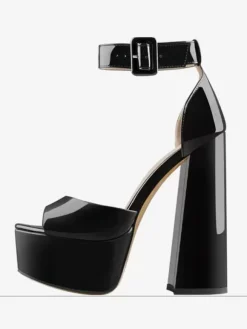 Sexy High Heel Sandals Platform Open Toe Buckle Detail Ankle Strap Block Heel Sandals