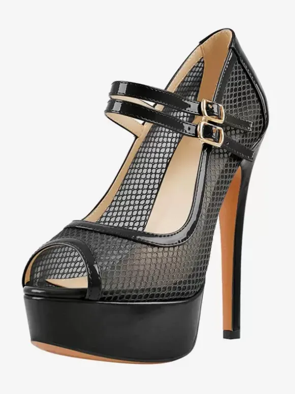 Sexy High Heels Mesh Peep Toe Strap Adjustable Buckle Pumps