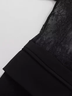 Sexy Lace Patchwork Blazer For Women - Black Gothic Sheer Mesh Waist Slim Fit Suit Jacket - Spring Evening Party 2026