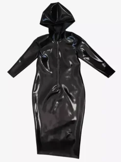 Sexy Latex Dress Zipper Elastic Uniform Playwear Bodycon Long Sleeve With Cap Midi Sexy Clubwear