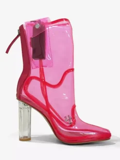 Sexy Light Up Boots Pointed Toe Chunky Heel Ankle Boots Without Battery