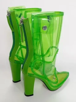 Sexy Light Up Boots Pointed Toe Chunky Heel Ankle Boots Without Battery