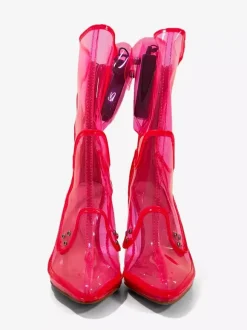 Sexy Light Up Boots Pointed Toe Chunky Heel Ankle Boots Without Battery