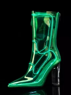 Sexy Light Up Boots Pointed Toe Chunky Heel Ankle Boots Without Battery