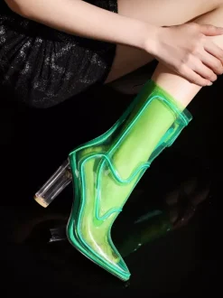 Sexy Light Up Boots Pointed Toe Chunky Heel Ankle Boots Without Battery