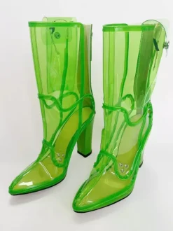 Sexy Light Up Boots Pointed Toe Chunky Heel Ankle Boots Without Battery