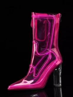 Sexy Light Up Boots Pointed Toe Chunky Heel Ankle Boots Without Battery