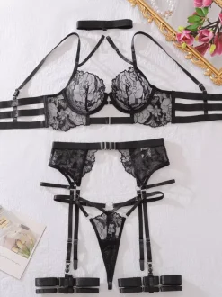 Sexy Lingerie 3-Piece Black Adult's Bra & Panty Sets