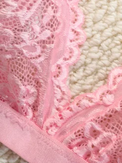 Sexy Lingerie 2-Piece Floral Print Sheer Buttons Pink Bra Panty Sets
