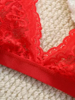 Sexy Lingerie 2-Piece Floral Print Sheer Buttons Pink Bra Panty Sets
