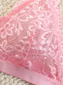 Sexy Lingerie 2-Piece Floral Print Sheer Buttons Pink Bra Panty Sets