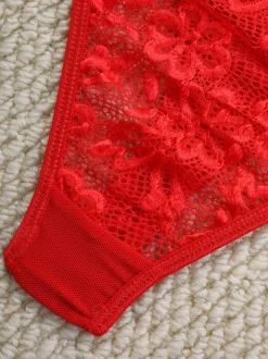 Sexy Lingerie 2-Piece Floral Print Sheer Buttons Pink Bra Panty Sets