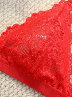 Sexy Lingerie 2-Piece Floral Print Sheer Buttons Pink Bra Panty Sets