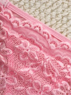 Sexy Lingerie 2-Piece Floral Print Sheer Buttons Pink Bra Panty Sets