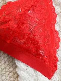 Sexy Lingerie 2-Piece Floral Print Sheer Buttons Pink Bra Panty Sets