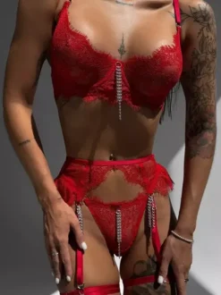 Sexy Lingerie 3-Piece Lace Black Adult's Bra & Panty Sets