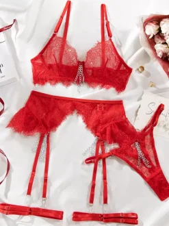 Sexy Lingerie 3-Piece Lace Black Adult's Bra & Panty Sets