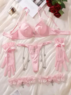 Sexy Lingerie 5-Piece Pink Adult's Bra & Panty Sets