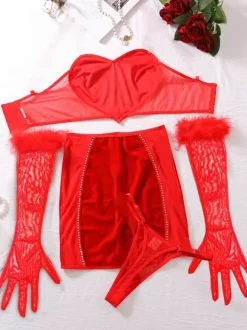 Sexy Lingerie 3-Piece Red Adult's Bra & Panty Sets