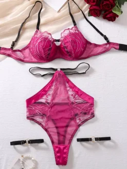 Sexy Lingerie Purple 3-Piece Adult's Bra & Panty Sets