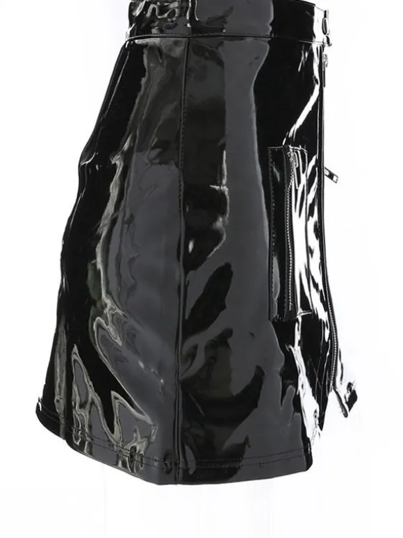 Sexy Mini Skirt PU Leather Like Zipper Short Bodycon Skirt With Pockets