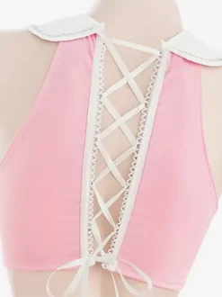 Sexy Nurse Costume Halloween Pink Women's Polyester Set T-back Headwear