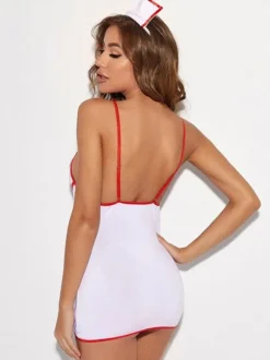 Sexy Nurse Costume Halloween White Women's Color Block Bodycon Dress