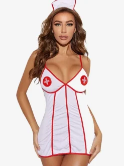 Sexy Nurse Costume Halloween White Women's Color Block Bodycon Dress