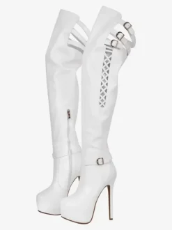 Sexy Over The Knee Boots Platform Cut Out Buckle Detail High Heel Thigh High Boots Plus Size