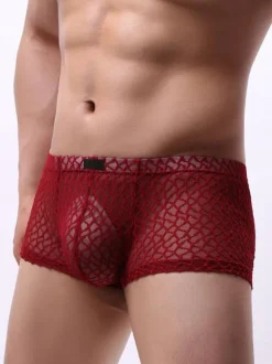 Sexy Panties For Men Orange Boxer Semi-Sheer Men Lingerie