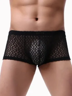Sexy Panties For Men Orange Boxer Semi-Sheer Men Lingerie