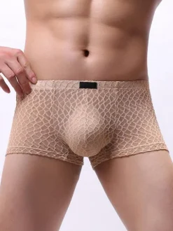 Sexy Panties For Men Orange Boxer Semi-Sheer Men Lingerie
