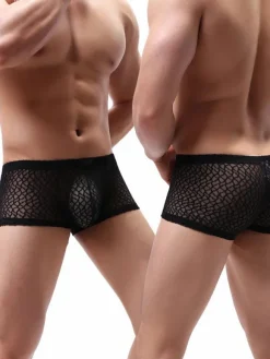 Sexy Panties For Men Orange Boxer Semi-Sheer Men Lingerie