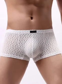 Sexy Panties For Men Orange Boxer Semi-Sheer Men Lingerie