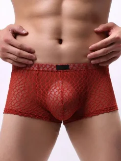 Sexy Panties For Men Orange Boxer Semi-Sheer Men Lingerie