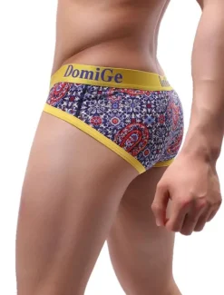 Sexy Panties For Men Yellow Printed Rayon Tanga Men's Lingerie