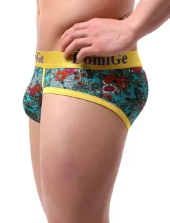 Sexy Panties For Men Yellow Printed Rayon Tanga Men's Lingerie