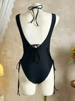 Sexy 2 Piece Swimsuit For Women - Halter Neck Ring Front Bikini Top & Ruched Side Tie Monokini - Summer Beach 2026