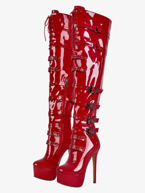 Sexy Platform Over The Knee Boots Buckle Detail Stiletto Heel Thigh High Boots