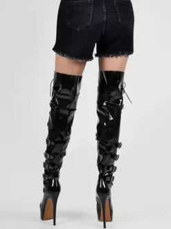 Sexy Platform Over The Knee Boots Buckle Detail Stiletto Heel Thigh High Boots