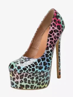 Sexy Platform Pumps Women's Round Toe Leopard Slip On High Heels
