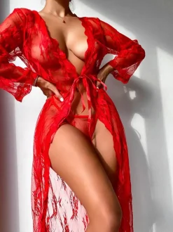 Sexy Robe Sleepwear For Woman Black Sheer Hot Lingerie