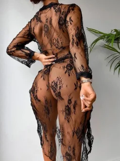Sexy Robe Sleepwear For Woman Black Sheer Hot Lingerie