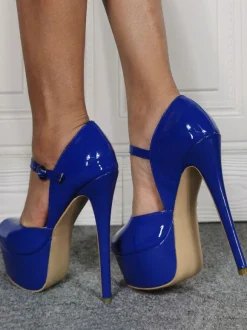 Sexy Sandals For Plus Size Royal Blue Patent PU Upper 1.6" 6.1" Sexy Shoes Plus Size Shoes