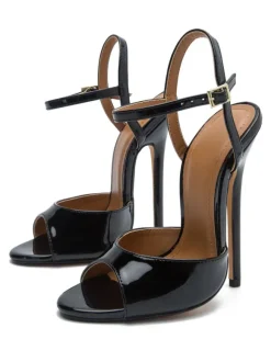 Sexy Sandals For Woman Black PU Leather Open Toe High Heel Summer Sandals