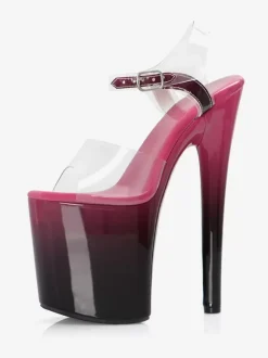 Sexy Sandals For Woman Deep Apricot PU Leather Peep Toe 3.9" Buckle 7.9" Sexy Shoes
