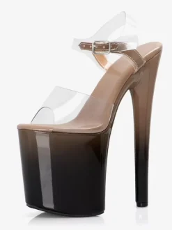 Sexy Sandals For Woman Deep Apricot PU Leather Peep Toe 3.9
